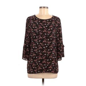 DR2 Daniel Rainn Black Red Pink Flowers 3/4 Ruffle Sleeve Blouse Size Medium